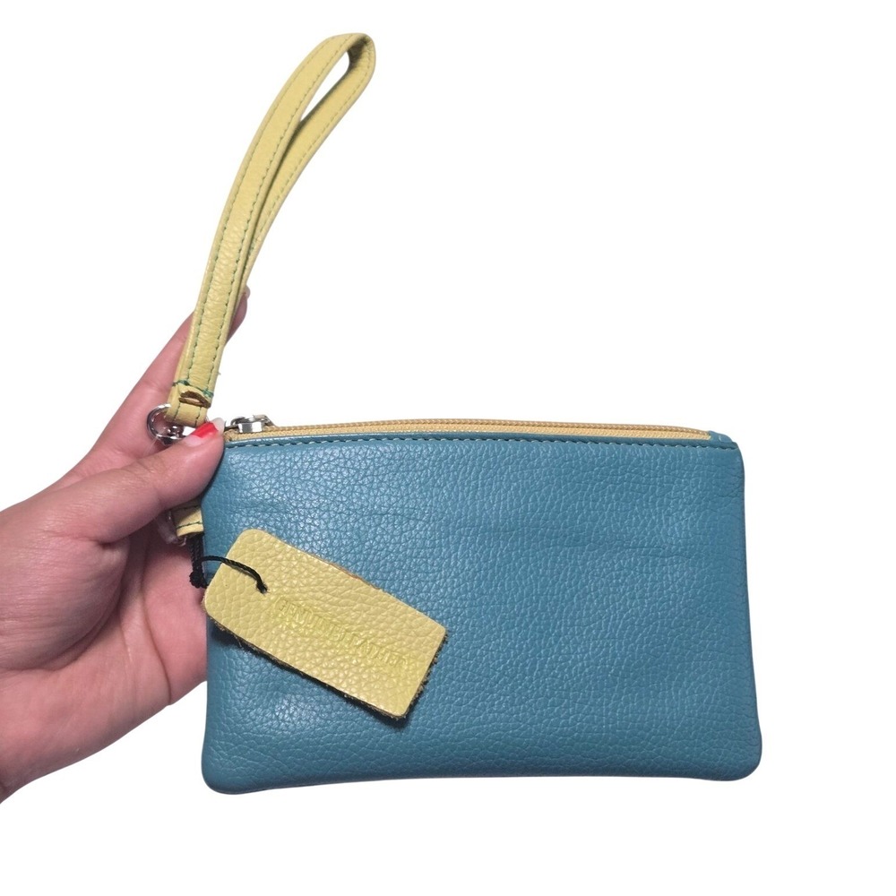 Clarks Women's‎ Genuine Leather Wristlet Wallet Pouch Teal Blue Yellow